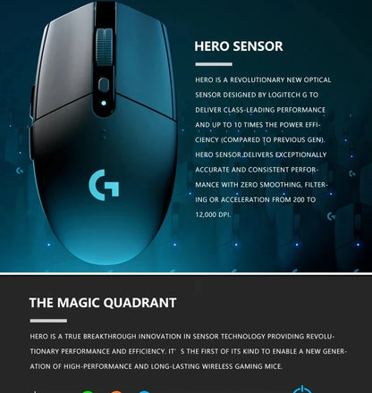 Logitech G102 G203 laidinė žaidimų pelė, 2.1 metro ilgio laidas, 8000 DPI, RGB efektai, skirta PC, nešiojamajam kompiuteriui, biurui ir gamer’iams, lanksti