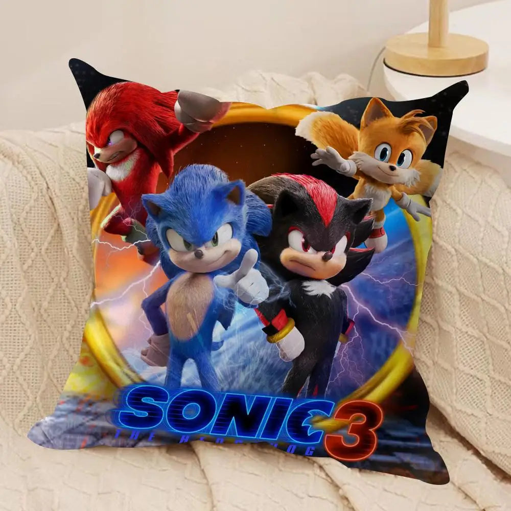 S-Sonic Anime Cool Cushion Cover Silky Short Plush Invisible Zipper Dustproof Sofa Pillow Case For Home Decor