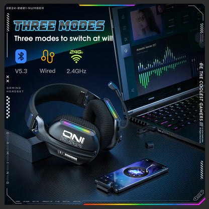 Auriculares gaming inalámbricos ONIKUMA GT828 Bluetooth 5.3 RGB con micrófono, cancelación de ruido y conexión de 4 modos para PC, PS5 y portátil