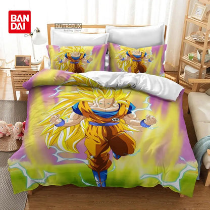 Bandai Animie Dragon Ball Bedding Set Goku Duvet Cover Quilt Cover Queen King Bedroom Home Textile Children Kids Boys Adult Gift
