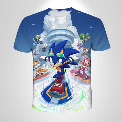 206 Sonic The Hedgehog Anime Boys' Breathable T-shirt Children's Fashion Clothing Casual Wear, Breathable Thin Style, Unisex Top