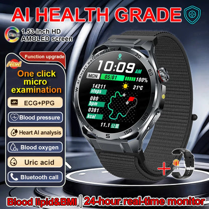 Smart Watch Men High-end Health Blood Pressure Blood Oxygen Lipids Uric Acid Sapphire Smart Watches Ai GPT Custom Dial ECG 2026