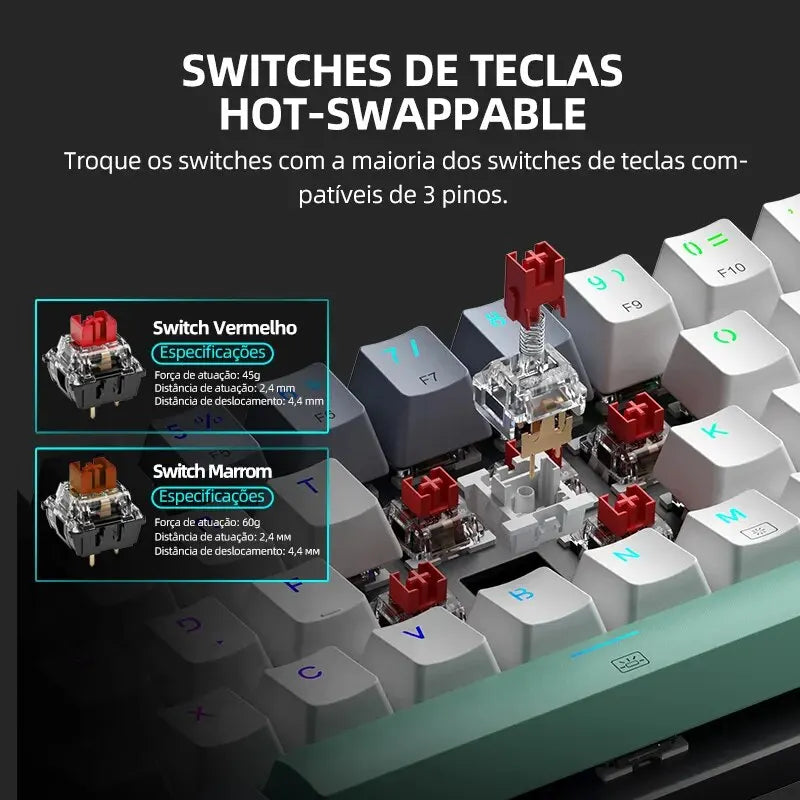 Teclado Mecânico Mini Machenike K500-B61 60% Layout ABNT2, Retroiluminação RGB, Hot-swappable, NKRO, Teclado Gaming com Fios para PC Gamer