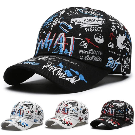 Uusi muodikas graffiti-kuvioinen puuvillainen baseball-lippis naisille ja miehille, unisex-painettu snapback-lakki, trendikäs hip hop -ulkolakki miehille ja naisille