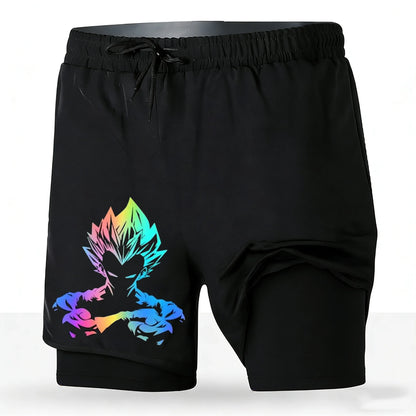 Men's Dragon Ball Anime 2-in-1 Running Shorts Majin Vegeta Print Quick Dry Athletic Workout Shorts 2026 New Unisex