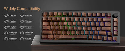 Teclas PBT translúcidas Cherry com gravação lateral e padrão de madeira, 126 teclas, personalizadas para teclado mecânico 60/84/98/108