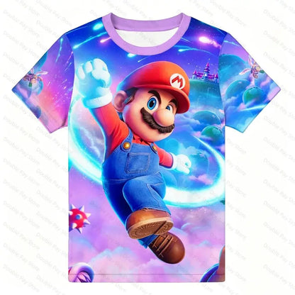 Latest 2026 Super Mario 3D Printed Top Cartoon Children's Short Sleeved T-shirt Summer Popular Comfortable Breathable T-shirt