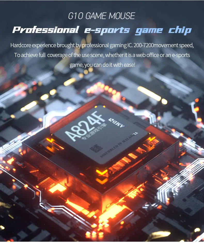 Žična e-športna gaming miška z RGB-osvetlitvijo, nastavljiva 200-7200 DPI, USB-žična za PC, prenosnik in FPS-igre