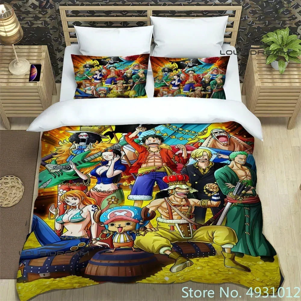 One Piece Luffy Boy 3pcs Bedding Set Quilt Cartoon Duvet Cover Pillowcase Bedclothes Children Kids Boy Bed Bedroom Set