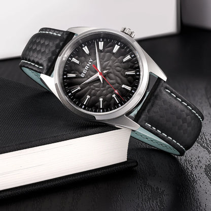 Montre pour homme BERNY – Montre à quartz élégante et classique, étanche à 10 ATM, dotée d'un verre saphir et d'aiguilles luminescentes, idéale pour une tenue habillée ou professionnelle, avec bracelet en cuir.