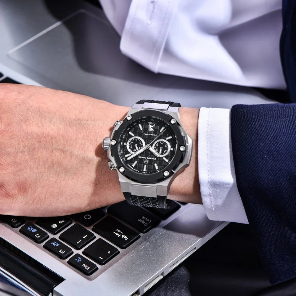 PAGANI DESIGN PD-YS032 Herren-Quarzuhr 44mm Japan VK64 Uhrwerk Edelstahlgehäuse Kautschukarmband Saphirglas 100M wasserdicht