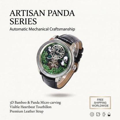 MechJazz Luxury Artisan Panda Dial Mechanical Watch, Skeleton Automatic Movement, Cowhide Leather Strap, Men's Wristwatch