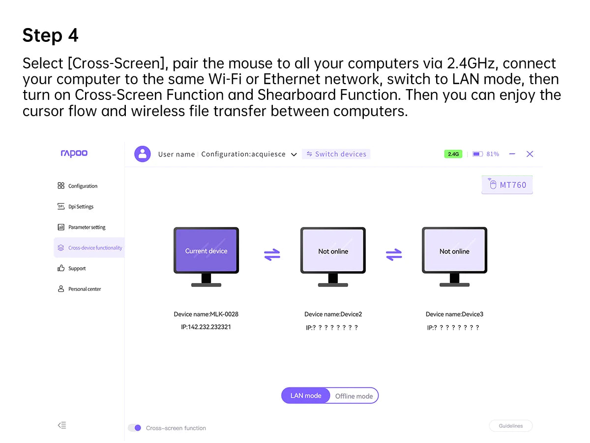 Rapoo MT760/MT760Mini Multi-mode Rechargeable Wireless Mouse Ergonomic 4000 DPI Bluetooth Mouse Easy-Switch Up to 4 Devices