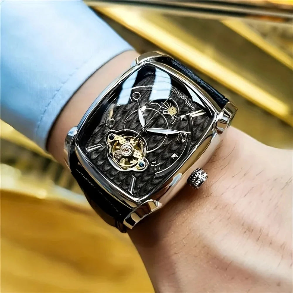 [Ceas mecanic de lux cu turbilion] Ceas mecanic de lux cu turbilion, ușor, pentru bărbați – Model de vârf, complet automat, în stilul „scheletat” la modă, ideal pentru o ținută profesională sau