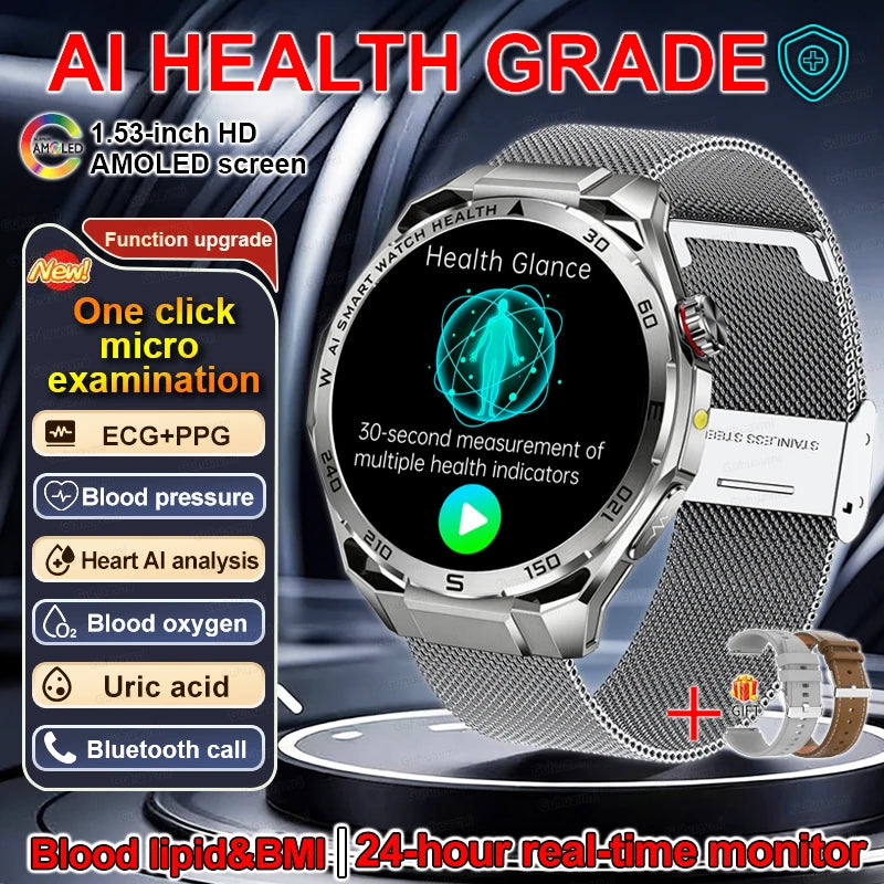 Smart Watch Men High-end Health Blood Pressure Blood Oxygen Lipids Uric Acid Sapphire Smart Watches Ai GPT Custom Dial ECG 2026