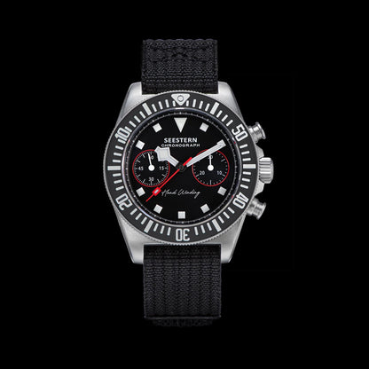 SEESTERN Chronograph Herren-Mechanikuhr Tianjin ST1901 Uhrwerk Saphirglas-Armbanduhr mit Nylon-Klettarmband, Leuchtzeigern und Skelettdesign