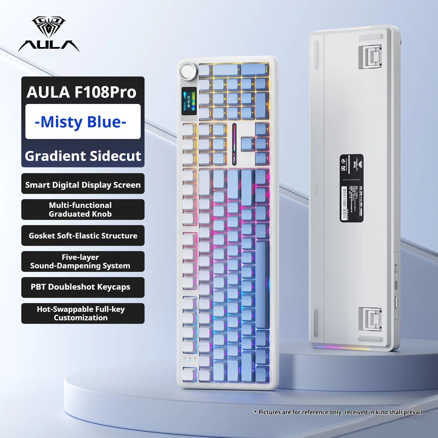 Tastiera meccanica AULA F108 PRO personalizzata layout 100%, retroilluminazione RGB, wireless Bluetooth, switch HiFi, tastiera gaming