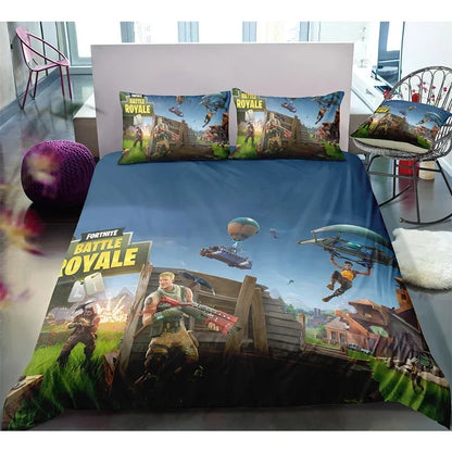 Fortnite-Bettwäsche-Set, Bettbezug, 3-teilig, 3D-bedruckte Schlafzimmer-Bettwäsche, Game-Anime-Cartoon-Kissenbezug, Zimmerdekoration, Geschenk