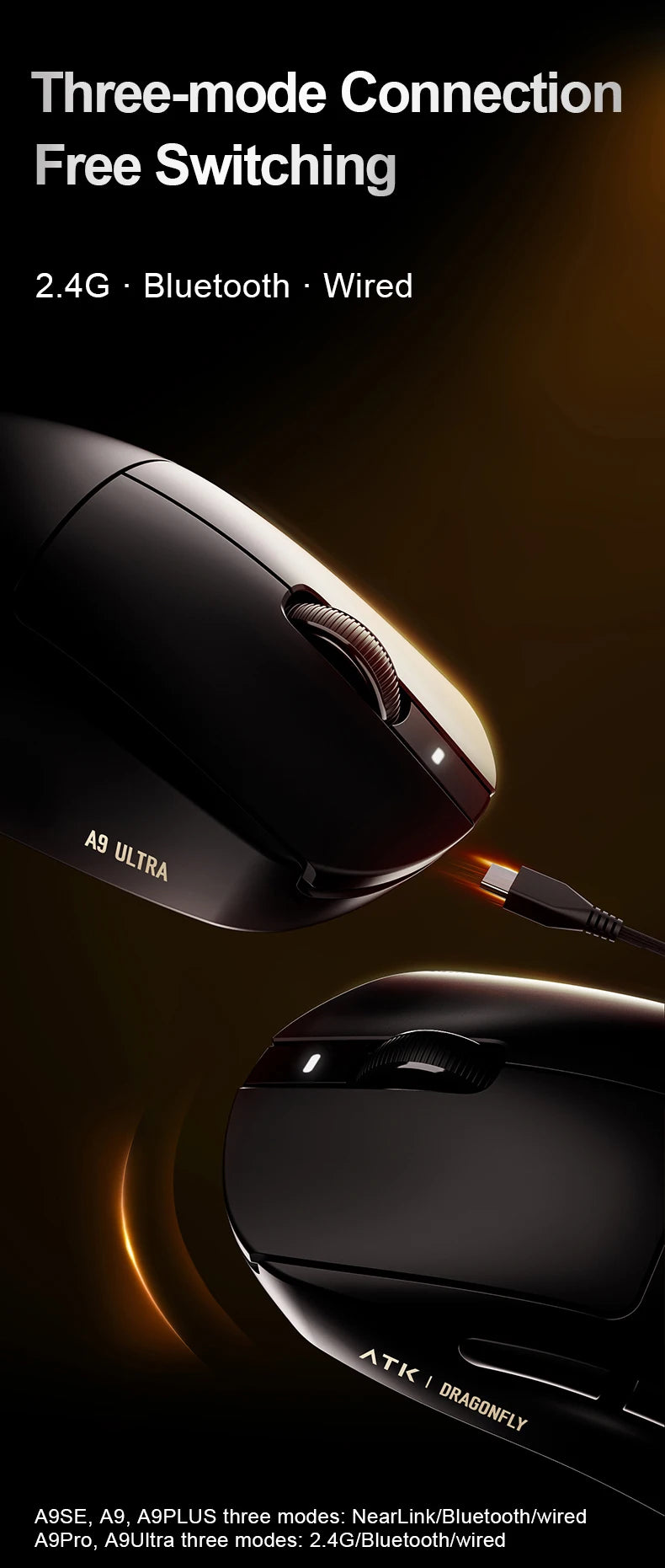 ATK Dragonfly A9 Ultra Wireless Gaming Mouse PAW3950 Ultra Lightweight Tri-mode Ergonomic E-sports Gamer FPS Mice A9 SE Plus