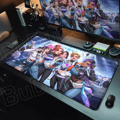 Геймърски пад за мишка Overwatch Anime Girl, голям XXL, HD печат, постелка за компютърна клавиатура, лаптоп и офис, мека гумена подложка за бюро, 900x400 MM