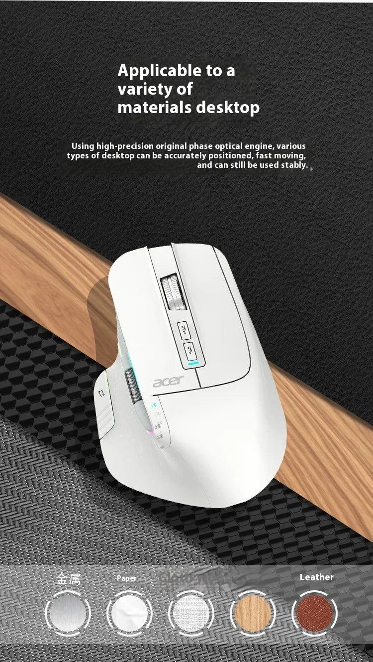 Acer Omr225 Gamer Mouse 3mode Bluetooth Wireless Mouse Dual Scroll Ergonomic Mouse Custom Programming Gaming Mice Office Mouses