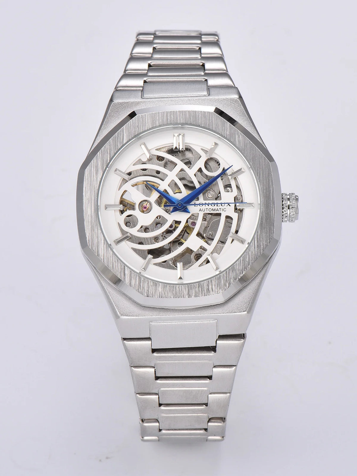LONGLUX automatic watch business mechanical watches simple skeleton waterproof stainless steel cost effective mens watch gift