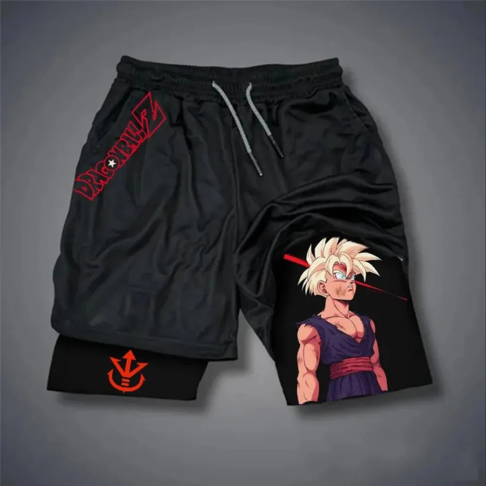 2026 Dragon Ball Men's Double-layer Shorts Goku Black Summer Japanese Anime Fake Two-piece Sports Fitness Quick-drying Shorts