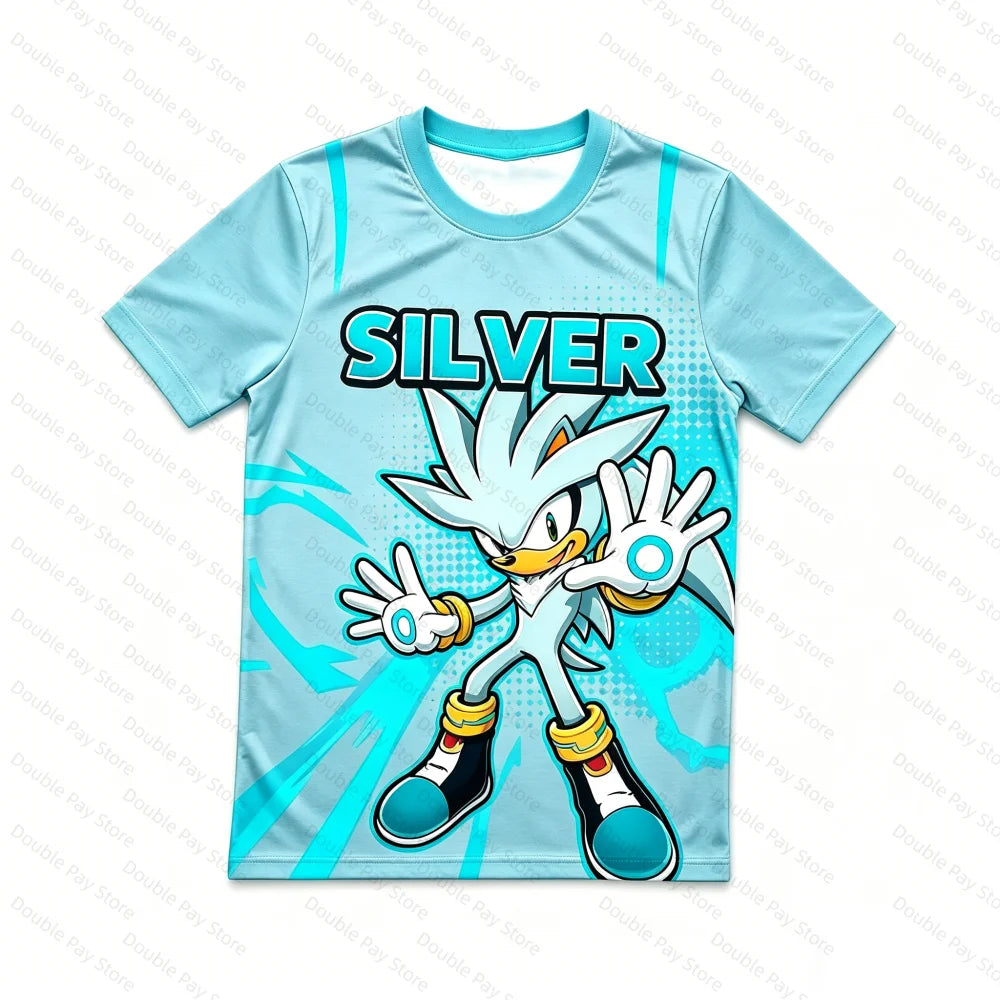 2026 Sonic 3D Print T-Shirt, Kids Cartoon Graphic Short Sleeve Tee, Men's Summer Casual Athletic T-Shirt