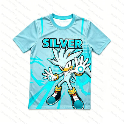 2026 Sonic 3D Print T-Shirt, Kids Cartoon Graphic Short Sleeve Tee, Men's Summer Casual Athletic T-Shirt