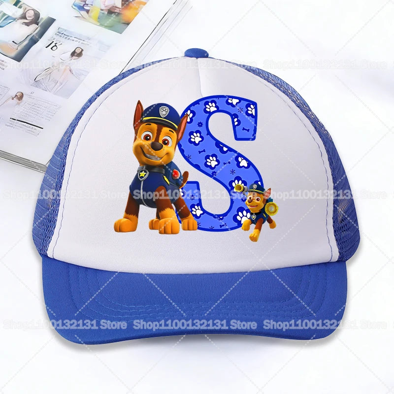 Casquettes de baseball en maille PAW Patrol : Chase, personnage de dessin animé, lettres, pour adultes et enfants, casquettes de sport, anime, été, protection solaire, visière, cadeau pour garçon et fille