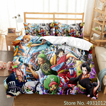 One Piece Luffy Boy 3pcs Bedding Set Quilt Cartoon Duvet Cover Pillowcase Bedclothes Children Kids Boy Bed Bedroom Set