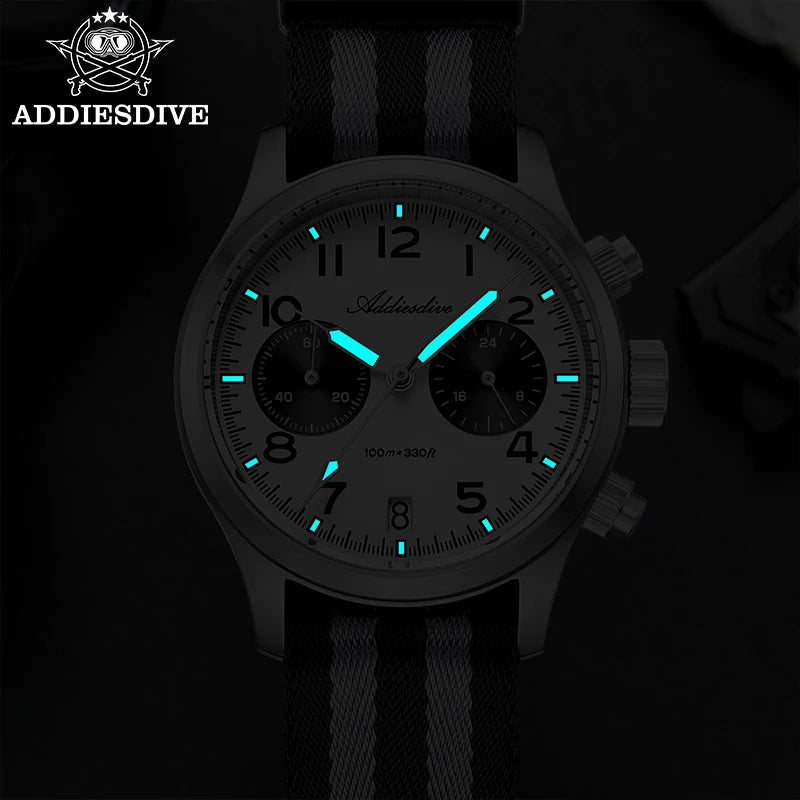 ADDIESDIVE 2025 New Panda Eye Men's Watches Retro Luxury VK64 Quartz Watch Sport Chronograph 100M Waterproof Luminous