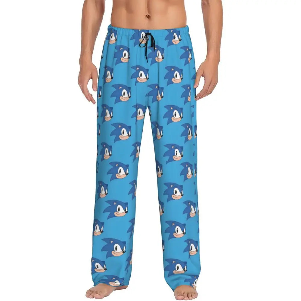 Custom Print Men's Soniced Pajama Pants Hedgehog Game Sleepwear Sleep Lounge Bottoms with Pockets