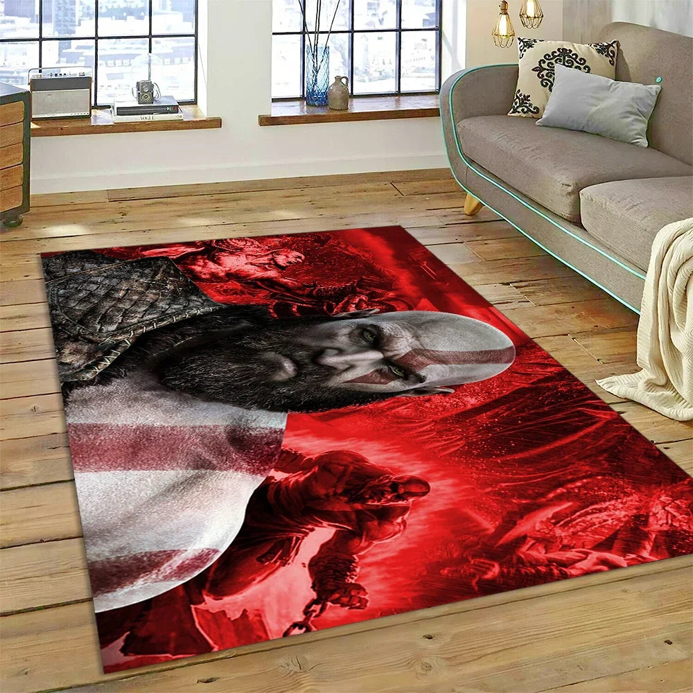 God of War Games Kratos Cartoon 3D Carpet Rug for Bedroom Living Room Home Sofa Decoration,Children Game Large Decor Floor Mat