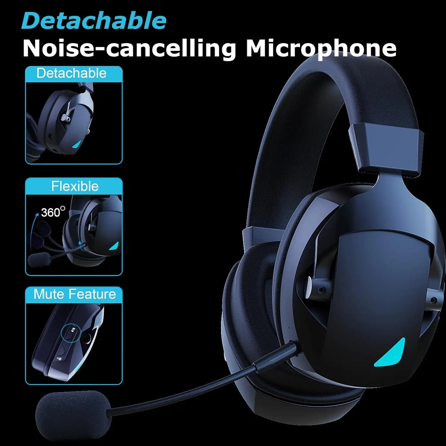 Auriculares gaming inalámbricos Acinaci 2.4GHz para PS5 PS4 PC Switch – Auriculares gaming Bluetooth con micrófono, graves profundos y almohadillas de espuma viscoelástica