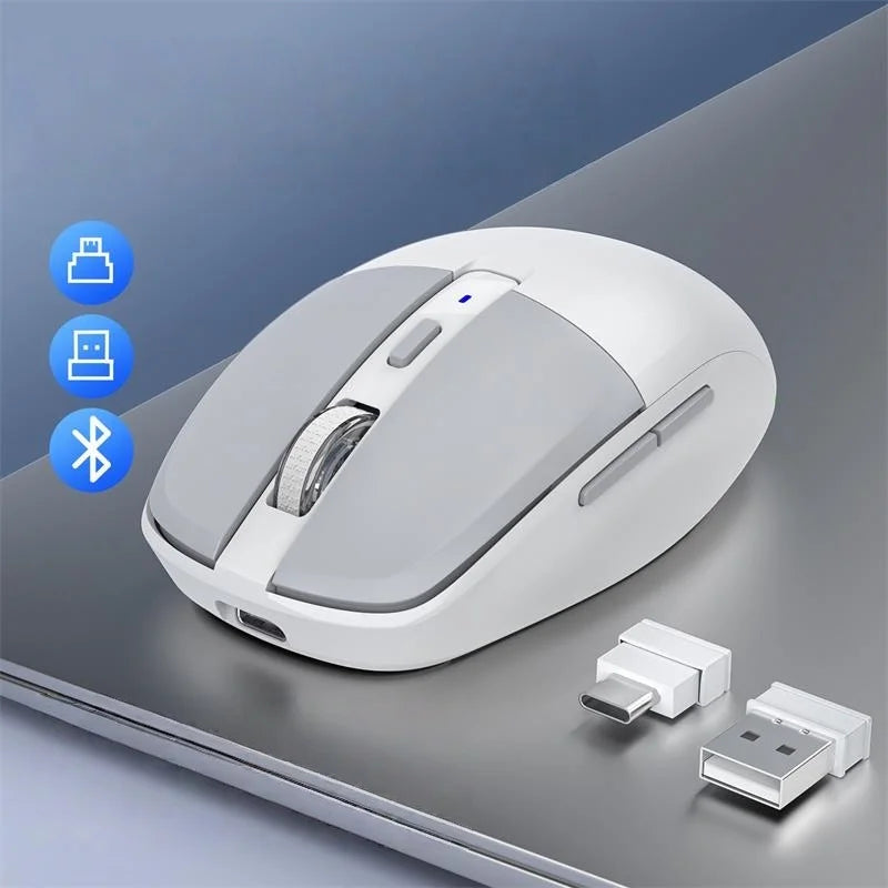 Tri-mode Mouse With Dual Receivers Type-C/USB 2.4G Bluetooth 5.1 Wireless Mouse RGB Charging Silent Mouse For Android IOS