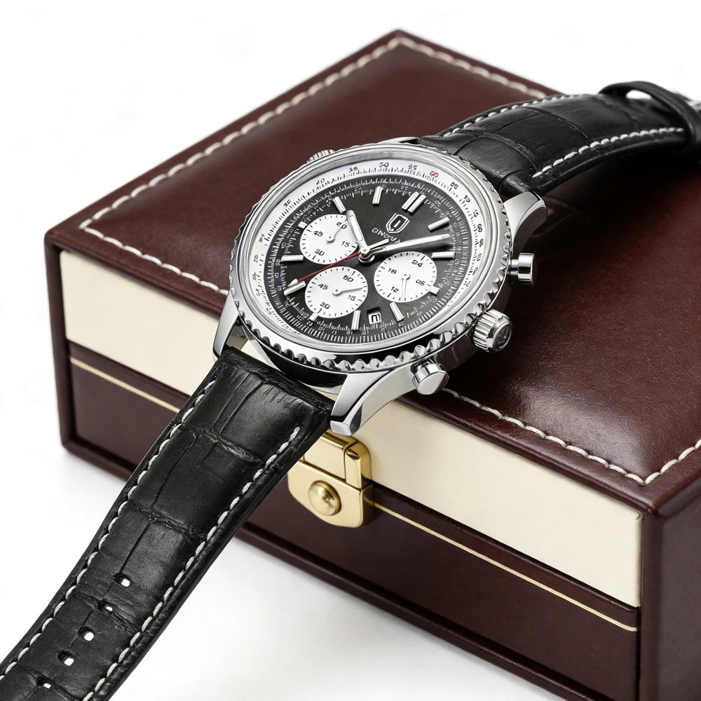 QINGXIYA Luxury Man Watch Quartz Waterproof Luminous Date Chronograph Leather Men Wristwatch Military Sports Men's Watches Reloj