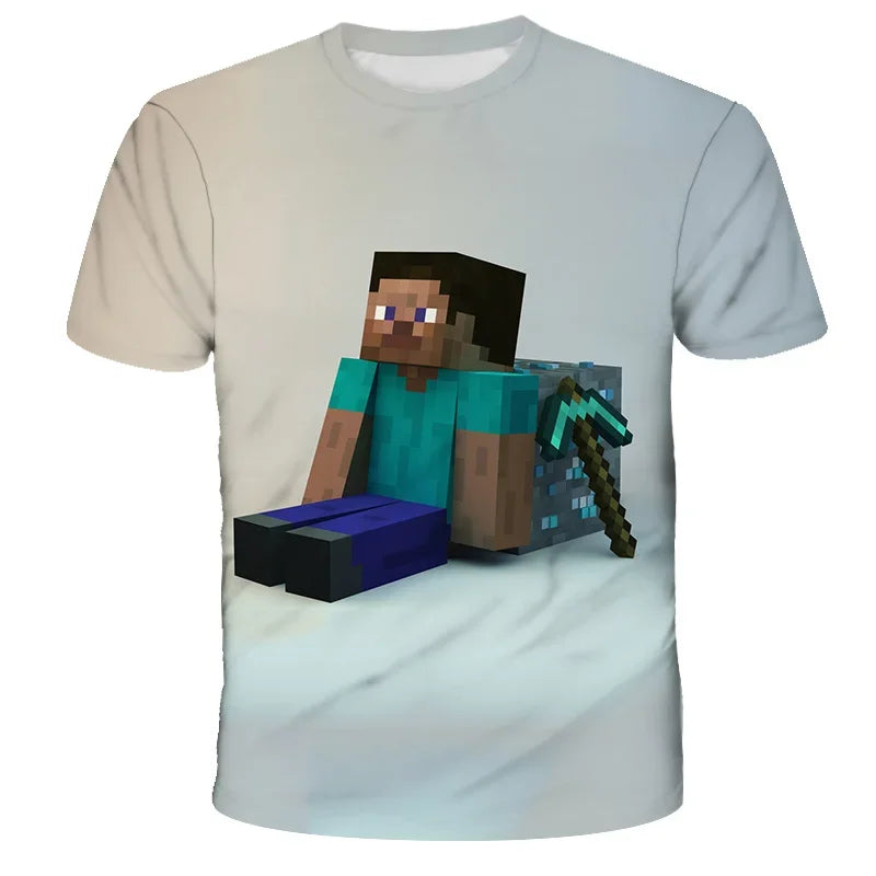 3D Printed Casual Summer Cute Boys Girls Building Blocks Cartoon T-shirt Boys T Shirt Minecraft Popular Tops Inside Outside Mc
