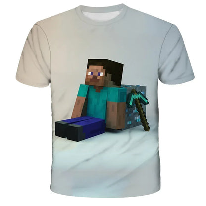 3D Printed Casual Summer Cute Boys Girls Building Blocks Cartoon T-shirt Boys T Shirt Minecraft Popular Tops Inside Outside Mc