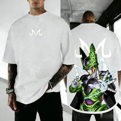 Dragon Ball Cell Anime Peripheral Short Sleeve T-Shirt Retro Loose Street Style 2026 Summer Men's Y2k Top Family Parent-Child