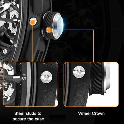 MEGIR MG-2242G Men’s Automatic Mechanical Watch  Skeleton Barrel Case, Luminous Hands & Silicone Strap