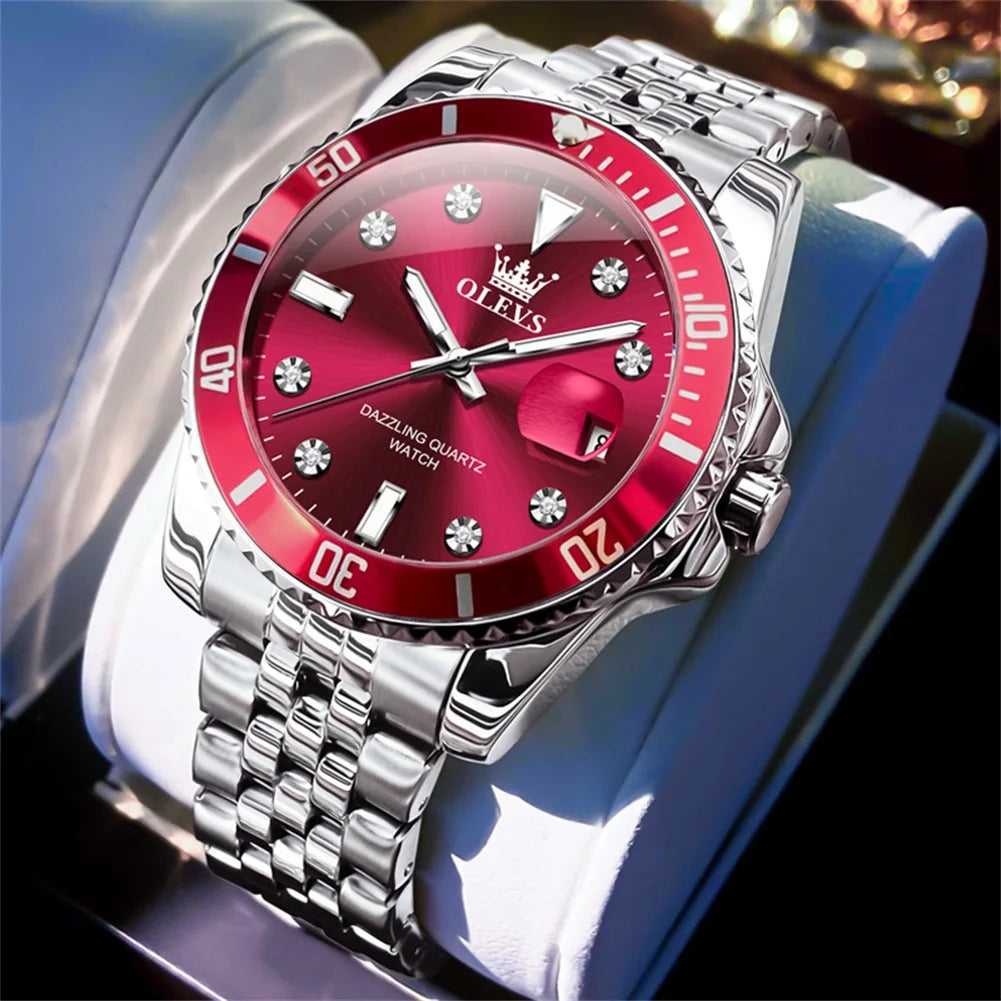 OLEVS herenhorloge – Luxe horloge, professionele stijl, waterdicht, met datumweergave, lichtgevende wijzers, roestvrijstalen kast en blauwe wijzerplaat – Kwartshorloge