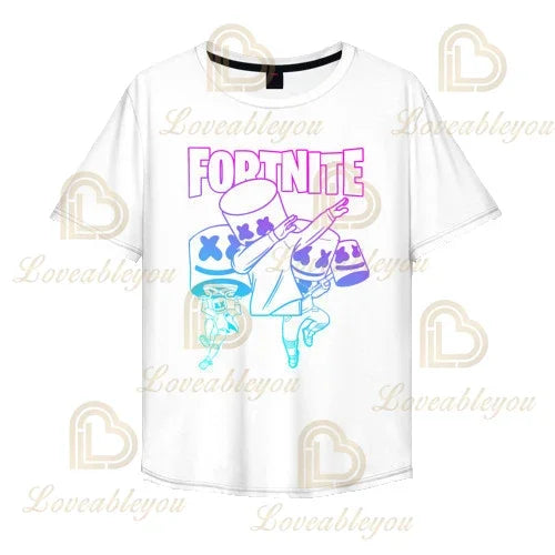 T-shirt cartoon per ragazzi e ragazze Fortnite Battle Royale 3D, 3-14 anni, Victory Royale, top da gioco per bambini e adolescenti