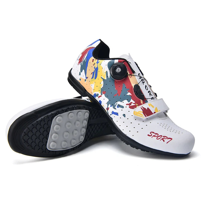 Lock-Free Cycling Shoes, Flat Pedal Shoes for Men, Bike Cleat Sneakers, MTB Bicycle Biking Shoes for Women, Breathable Indoor Boots