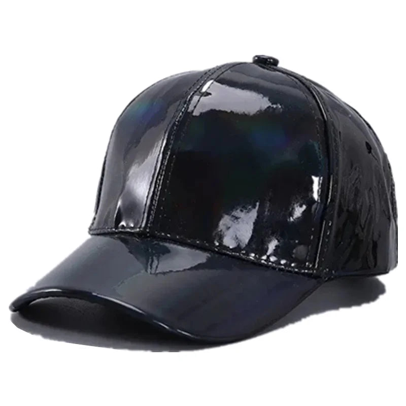 Casquette de baseball unisexe en cuir PU style « laser », look streetwear et hip-hop, pour hommes et femmes, couleurs éclatantes, casquette Y2K