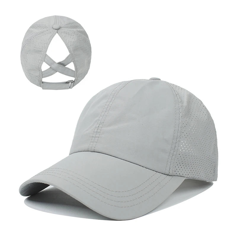 Women Summer Baseball Cap Solid Color Cross Ponytail Hat Quick-Drying Half-Hollow Men Caps Golf Wear Sport Leisure Hat 6 Colors