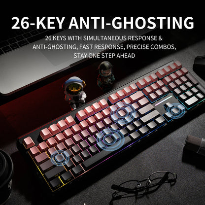 V108 Pro Bluetooth-Tastatur Büro, geräuscharm, 2.4G kabelgebunden & kabellos, vollständiges Layout mit RGB-beleuchteter Membran