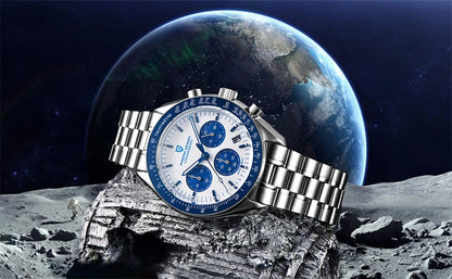 Ανδρικό ρολόι PAGANI DESIGN «New Moon» – Πολυτελές ρολόι χαλαζία, χρονογράφος, ζαφειρένιο κρύσταλλο με αντιανακλαστική επίστρωση, κεραμική στεφάνη, φωτεινές βελόνες