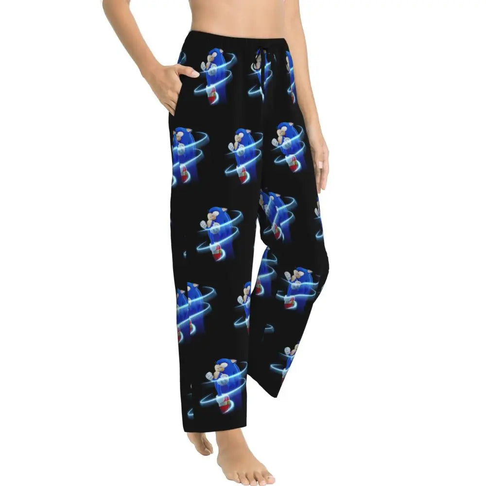 Custom Printed Womens Soniced Pajama Pants Hedgehog Game Sleepwear Sleep Lounge Bottoms with Pockets