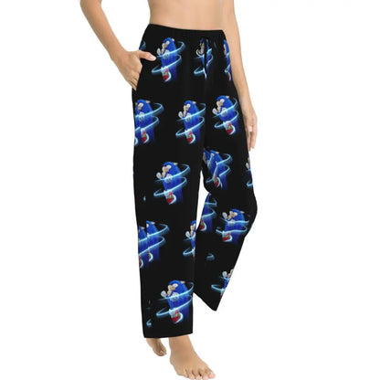 Custom Women Soniced Pajama Pants Printed Hedgehog Game Sleep Sleepwear Bottoms with Pockets